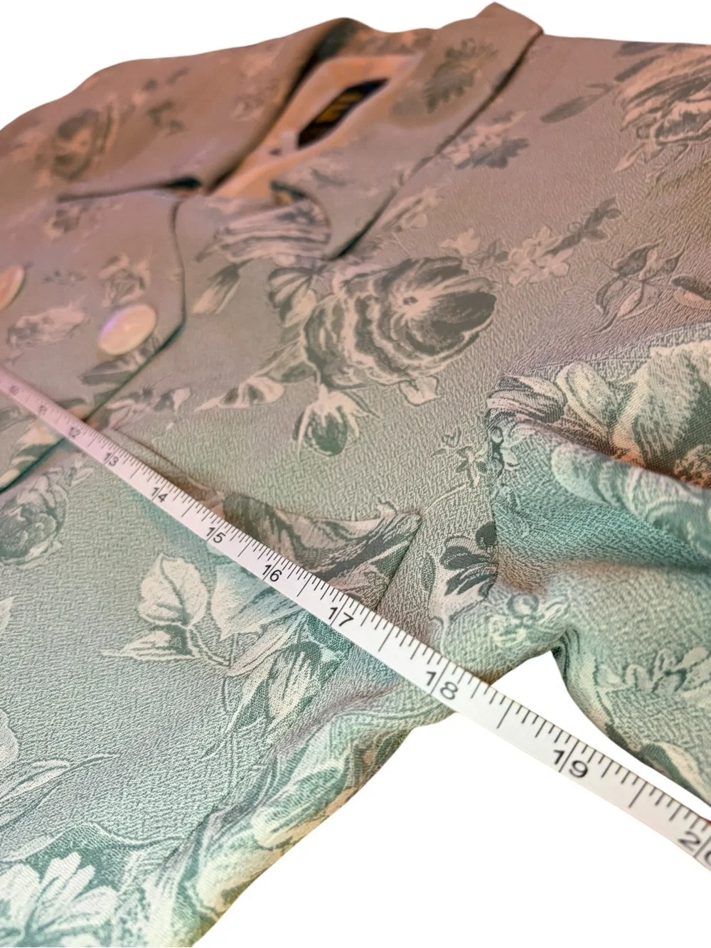 Floral Jacquard Double-Breasted Blazer/Coat- Light green - Picture 12 of 12